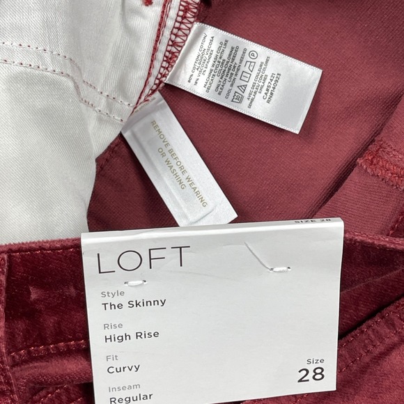Loft The Skinny Pants Women 28/6 Burgundy High Rise Curvy Fit Velvet Stretch - Picture 8 of 10